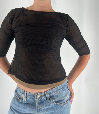 Double Lined Mesh Top With Half Sleeves