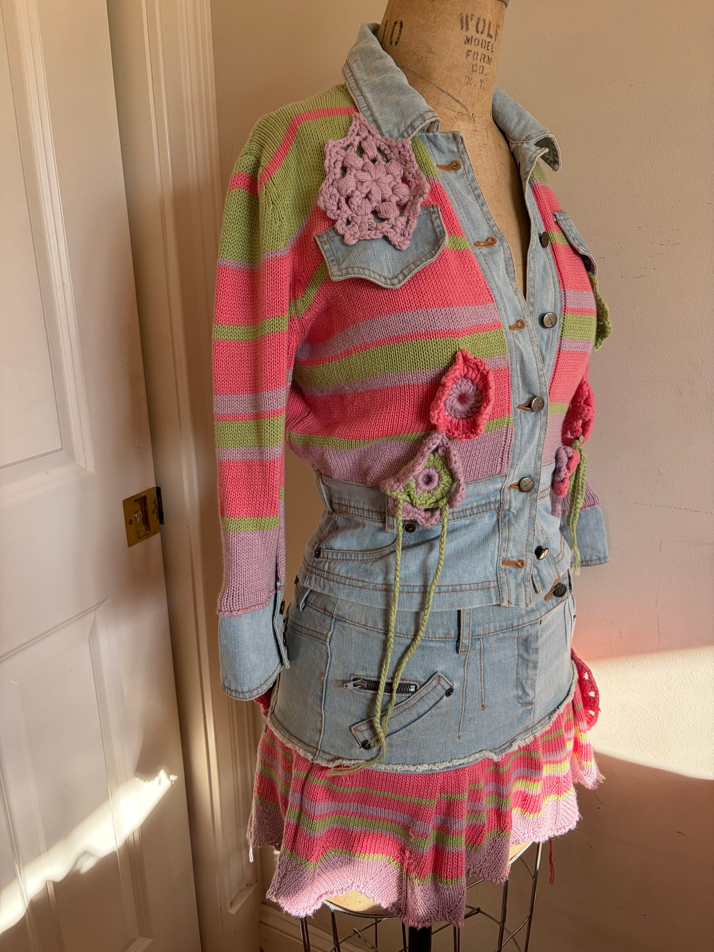 Made in Italy Denim Crochet Mini Skirt and Jacket Set