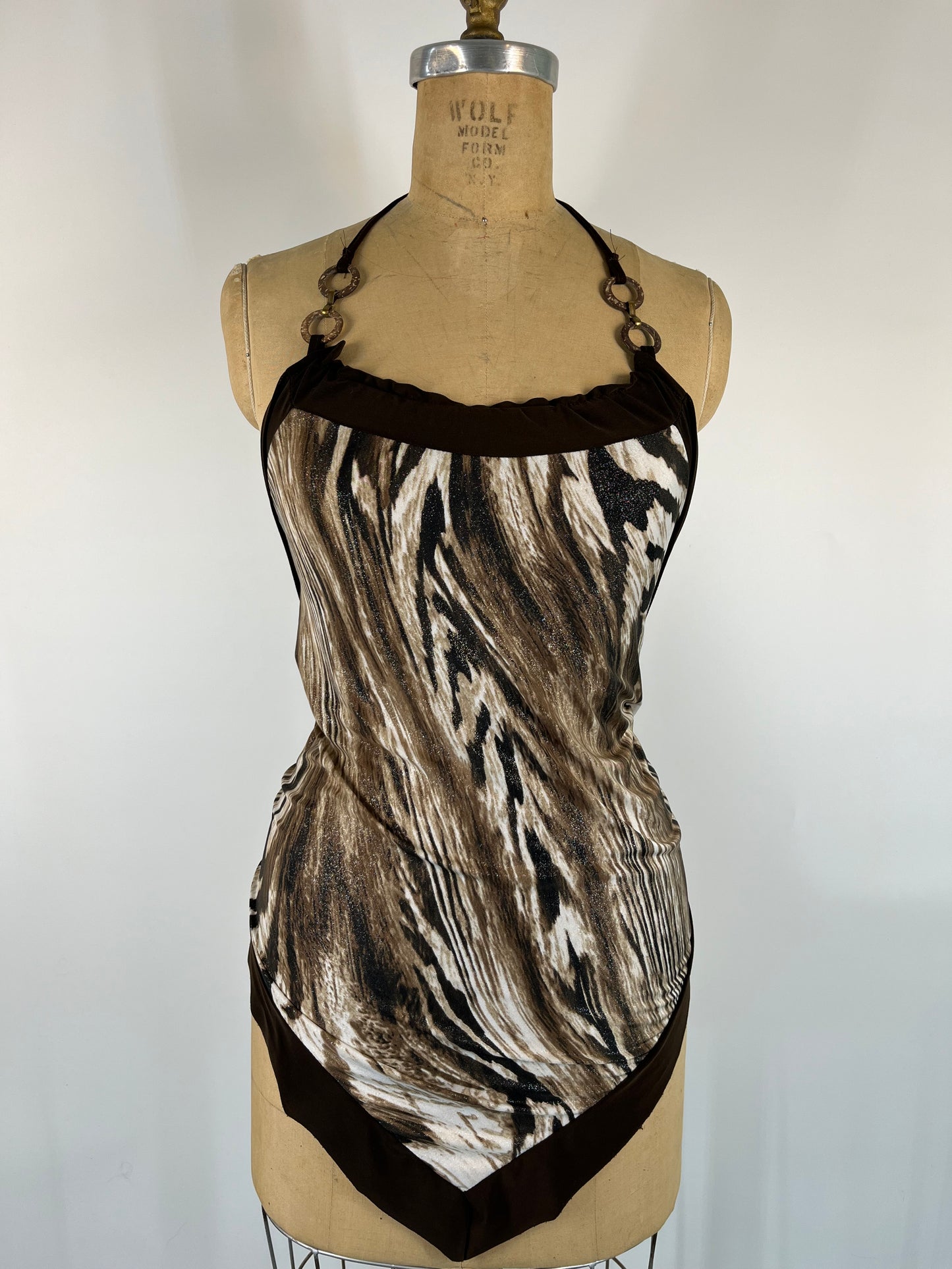 Animal Print Halter Top With O-Ring Accents