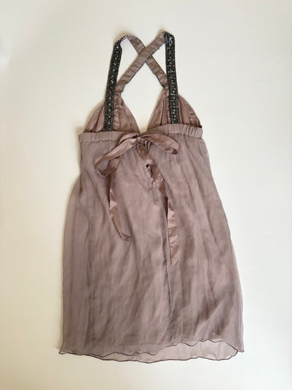 Silk and Velvet Dress with Beaded Chain Straps