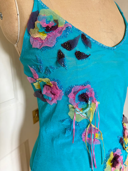 Euro Mesh Beaded Floral Appliqué Tank