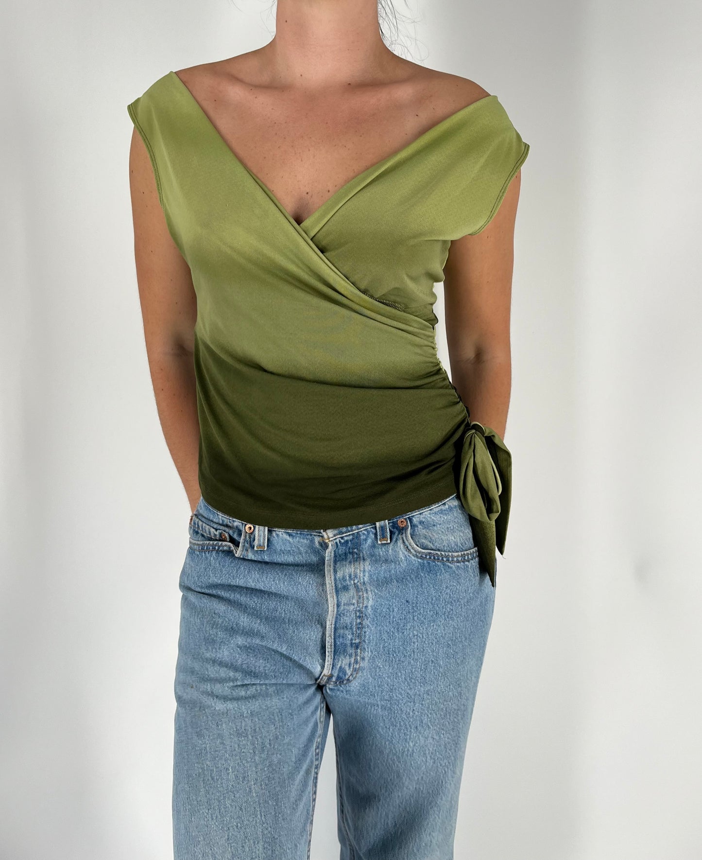 Green Ombré Top With Side Tie Accent