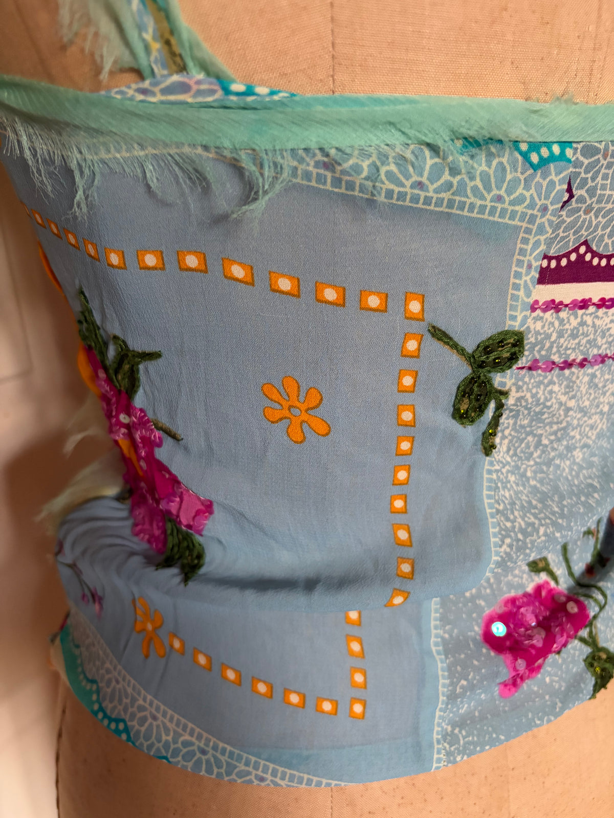 Made in Spain One of A Kind Patchwork Tank with Silk and Sequins