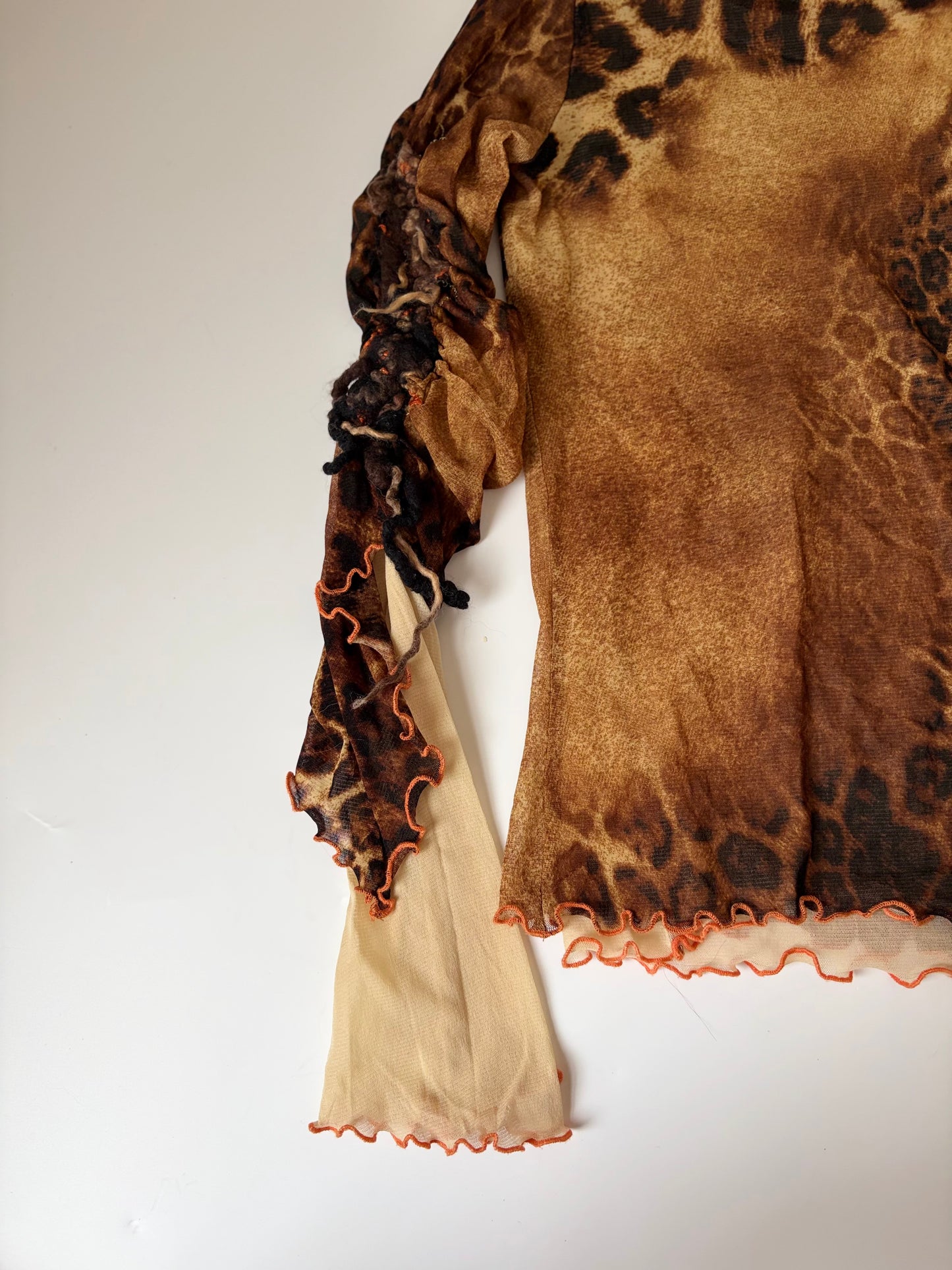 Made in Italy Mesh Cheetah Print Long Sleeve with Unique Sleeve Accents