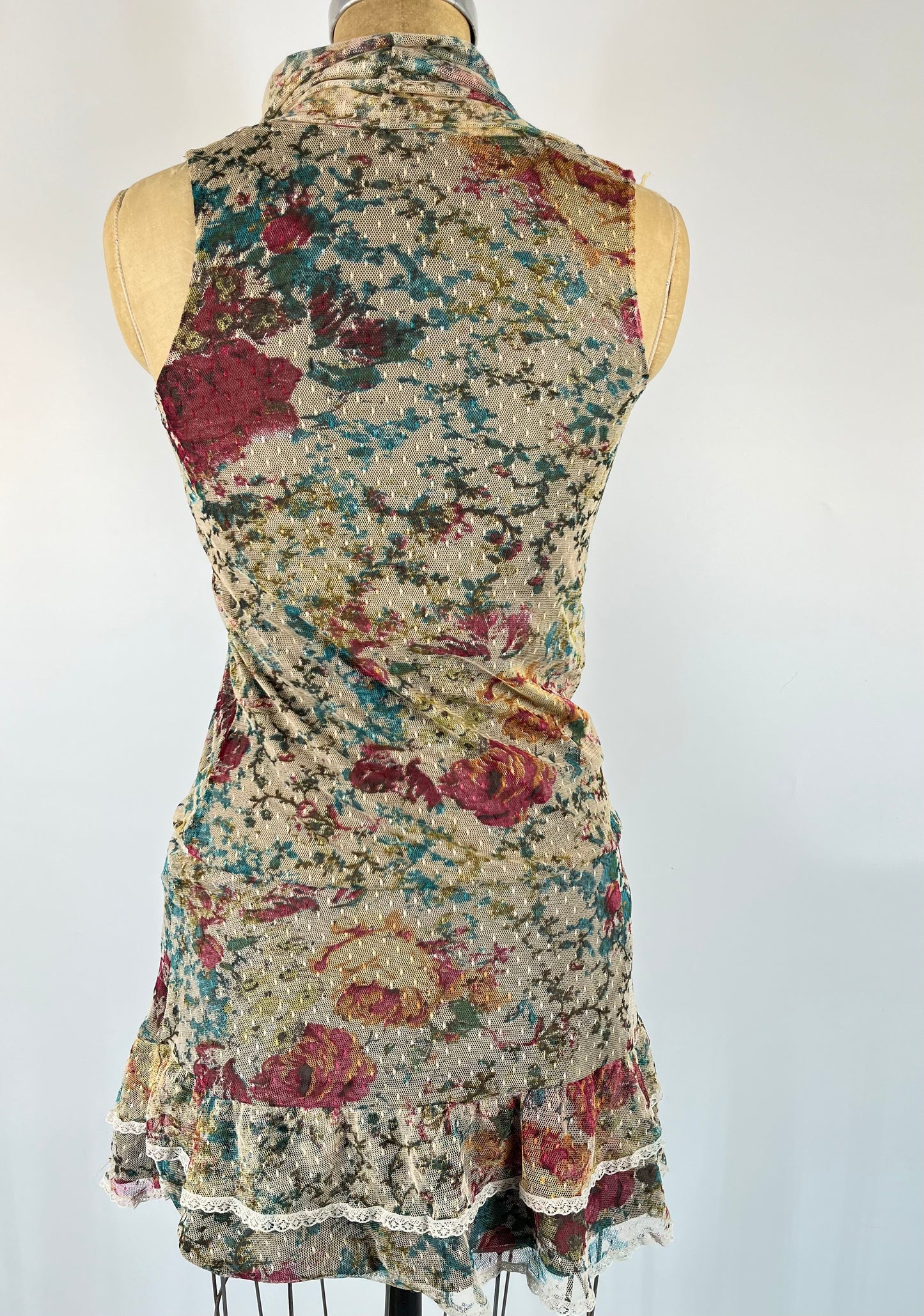 Made in Italy Lace Floral Mini Dress With Rosette and Drop Waist