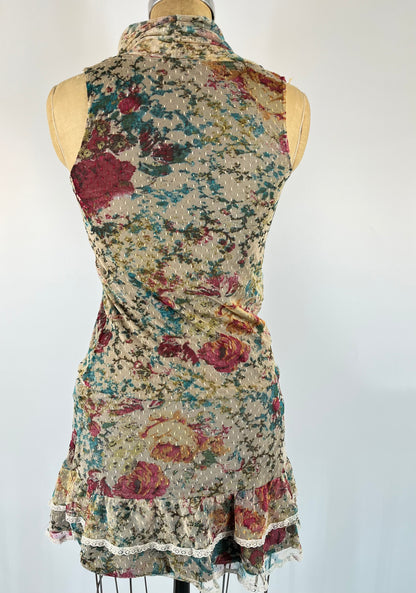 Made in Italy Lace Floral Mini Dress With Rosette and Drop Waist