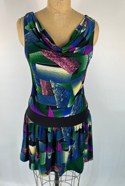 Graphic Print Cowl Neck Mini Dress