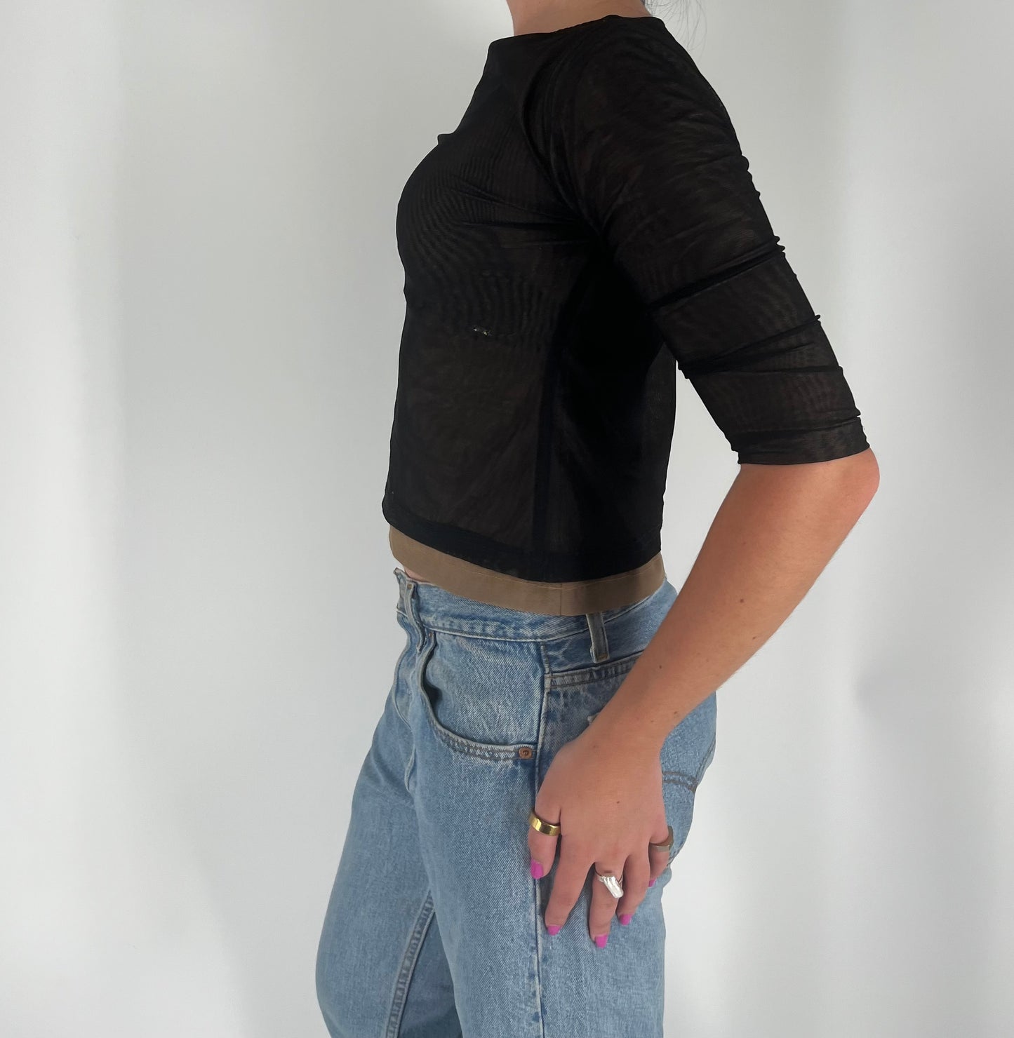 Double Lined Mesh Top With Half Sleeves