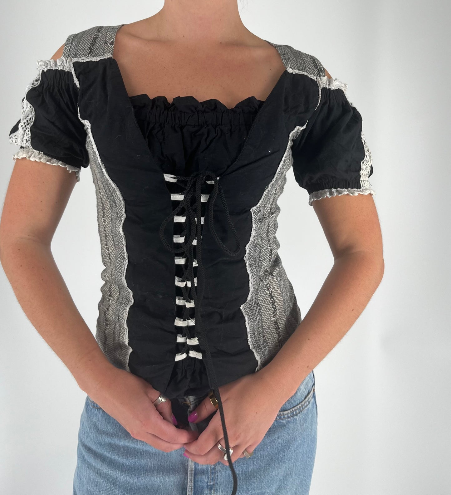 100% Cotton Milkmaid Top With Shoulder Cut Out Detail