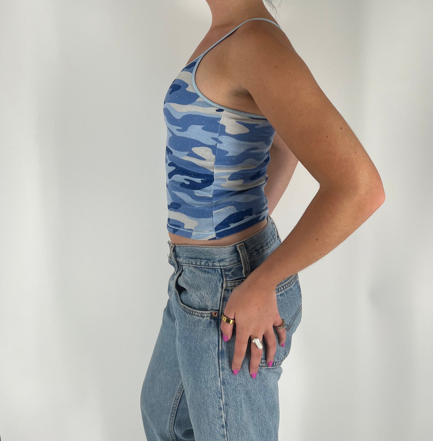 Glitter Camouflage Tank Top With Built-in Bra