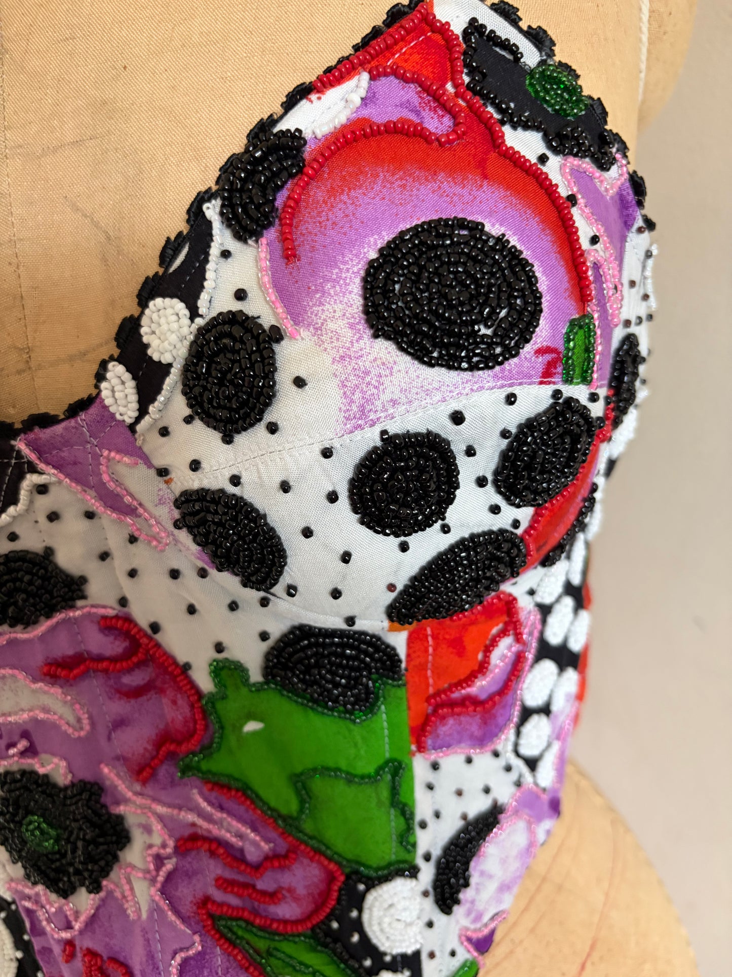 Beaded Patchwork Bustier with Polka Dots and Florals