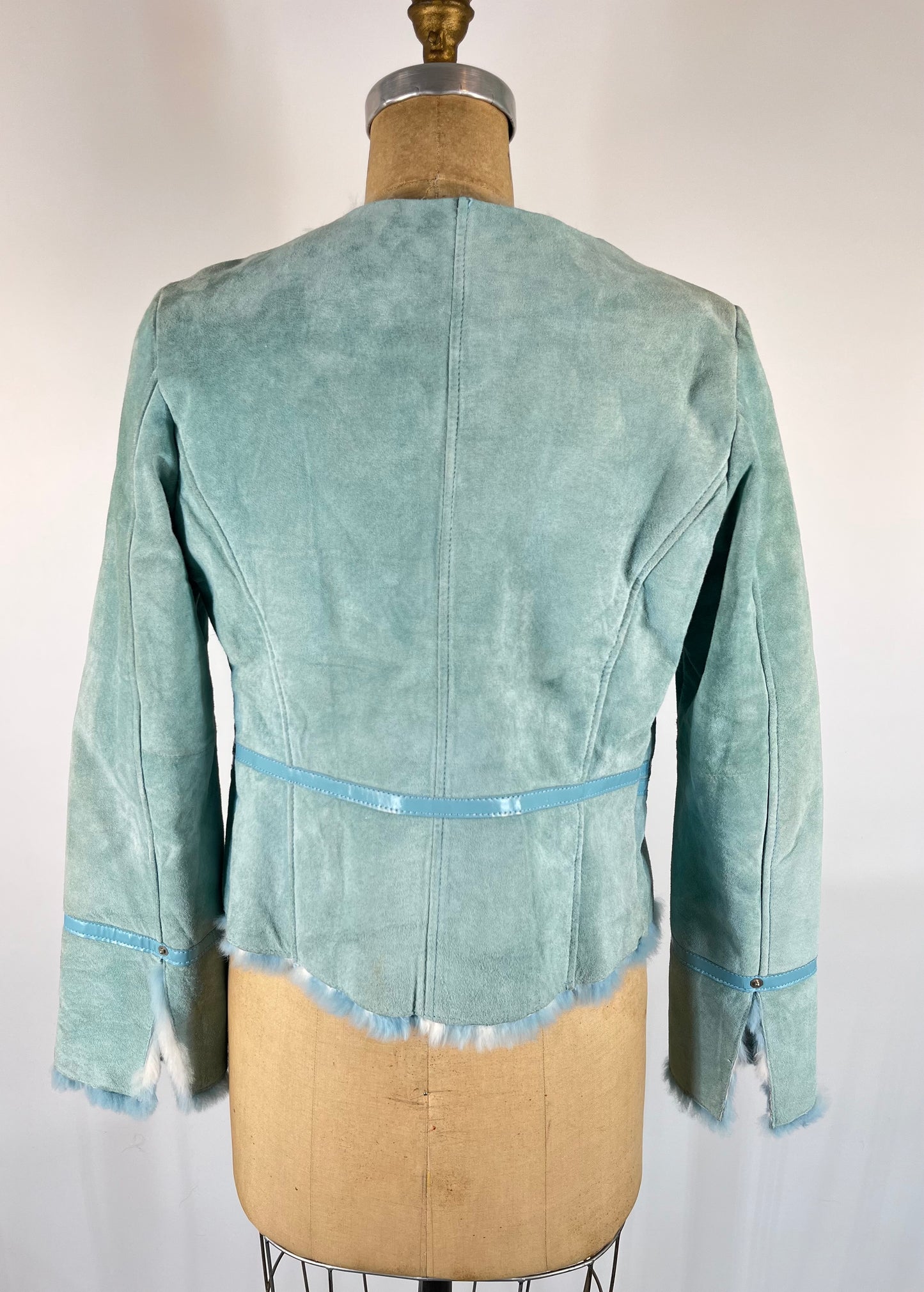 Genuine Leather and Rabbit Fur Jacket With Raw Hem Collar