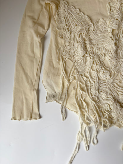 Made in Italy Mesh Long Sleeve with Abstract Applique Design