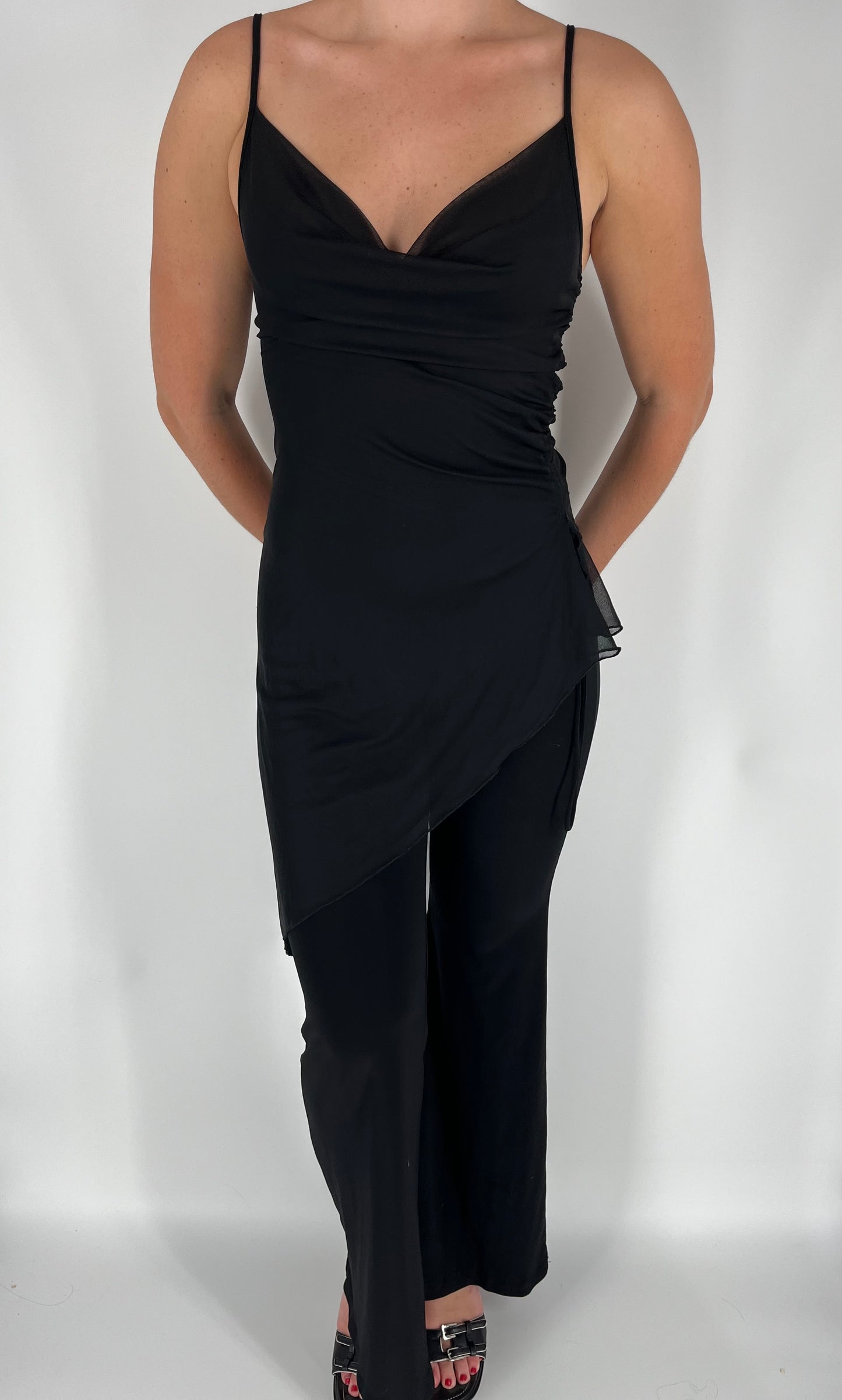 Y2K Forever21 Jumpsuit With Asymmetrical Mesh Overlay