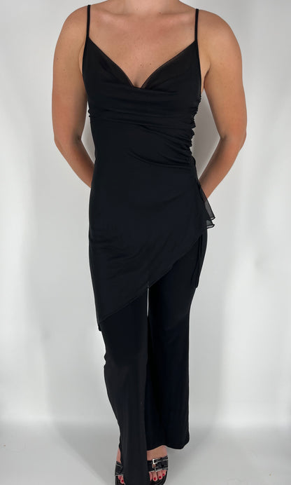 Y2K Forever21 Jumpsuit With Asymmetrical Mesh Overlay