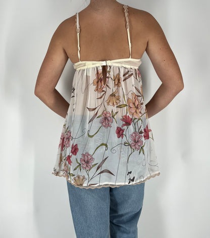Floral Babydoll Top With Lace Accents