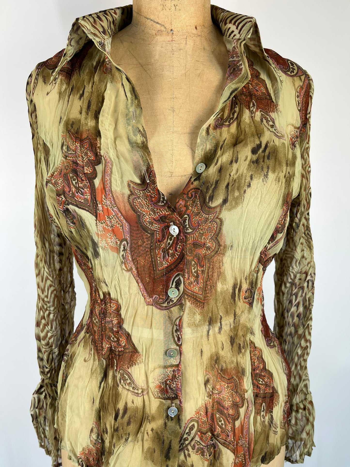 Sheer Button Up With Paisley Print