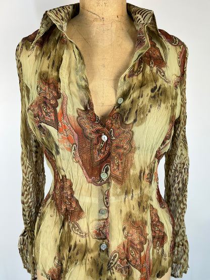 Sheer Button Up With Paisley Print
