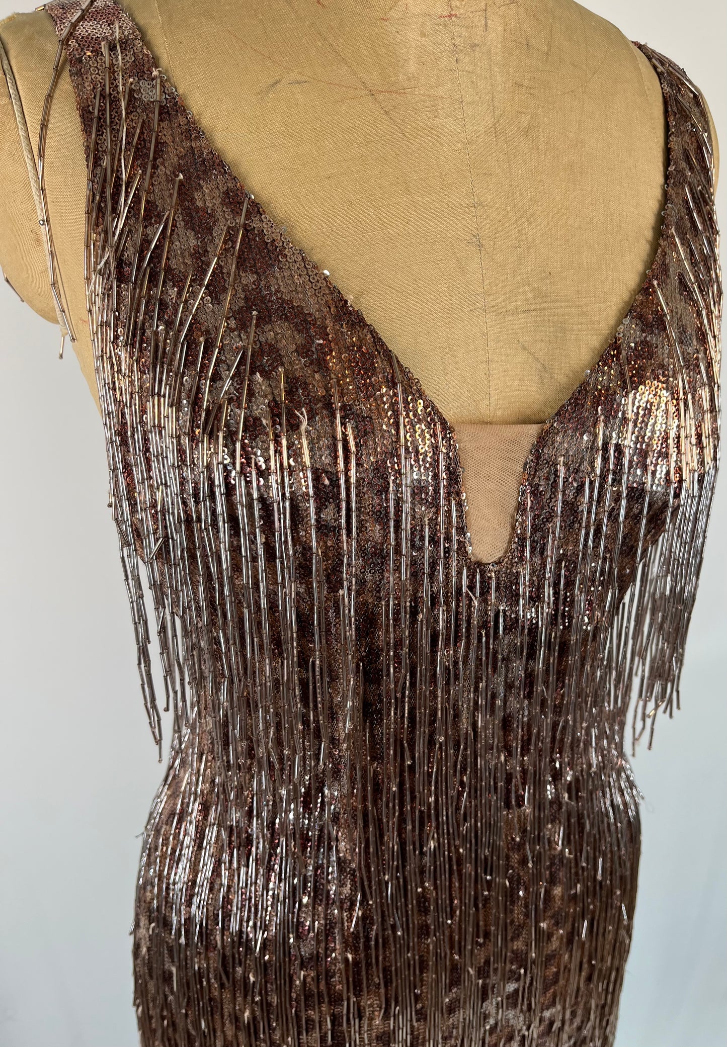 Mandalay Designs Beaded Fringe Dress With Sequin Cheetah