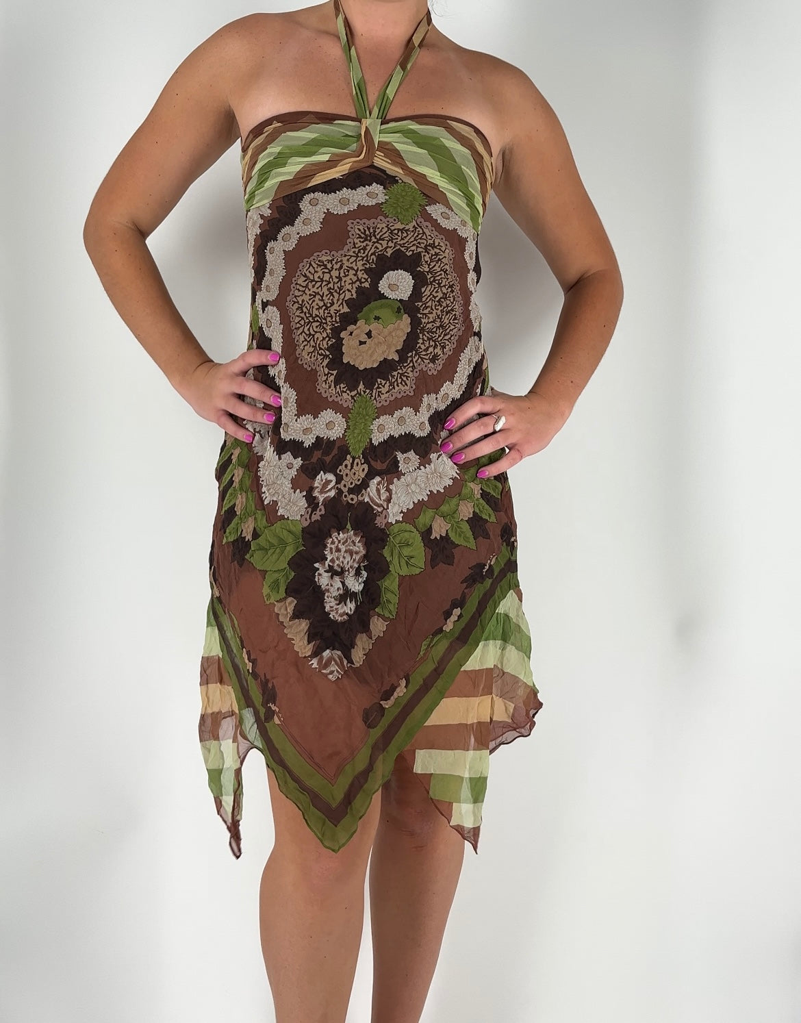 100% Silk Abstract Earthy Toned Dress