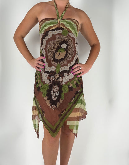 100% Silk Abstract Earthy Toned Dress
