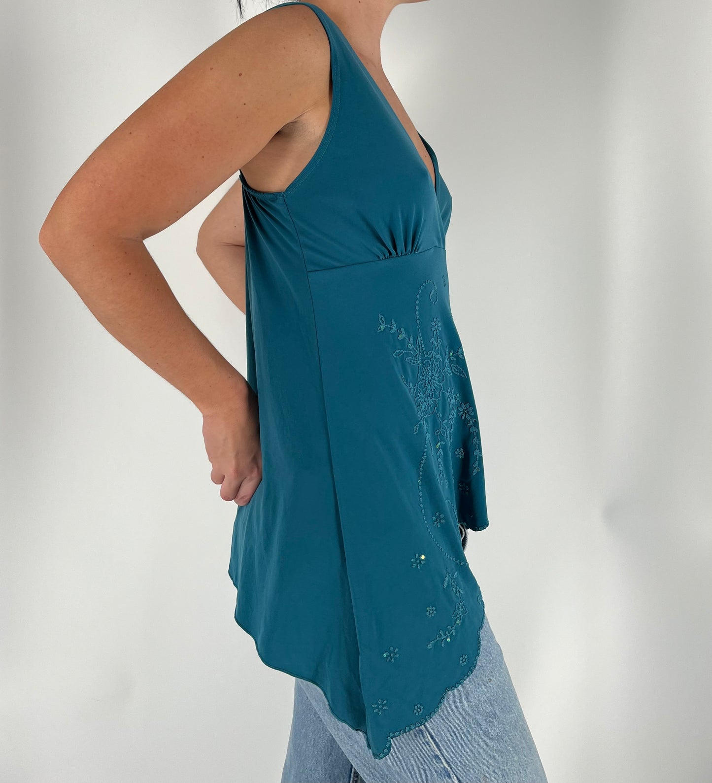 Beaded Tank With Asymmetrical Hem
