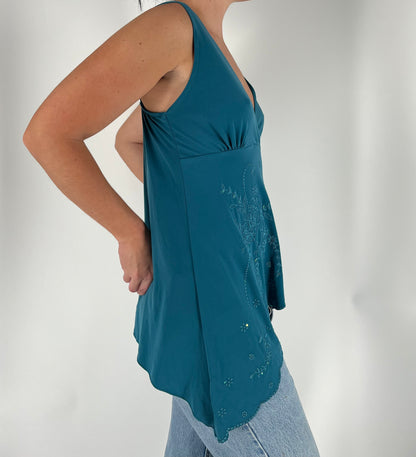 Beaded Tank With Asymmetrical Hem