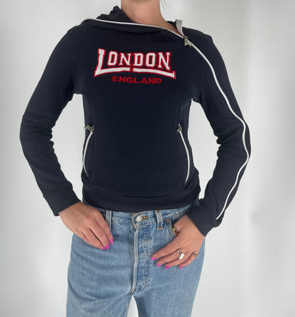 100% Cotton London Hoodie With Unique Zipper Closure