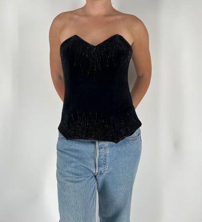 Velvet Beaded Strapless Evening Corset Top