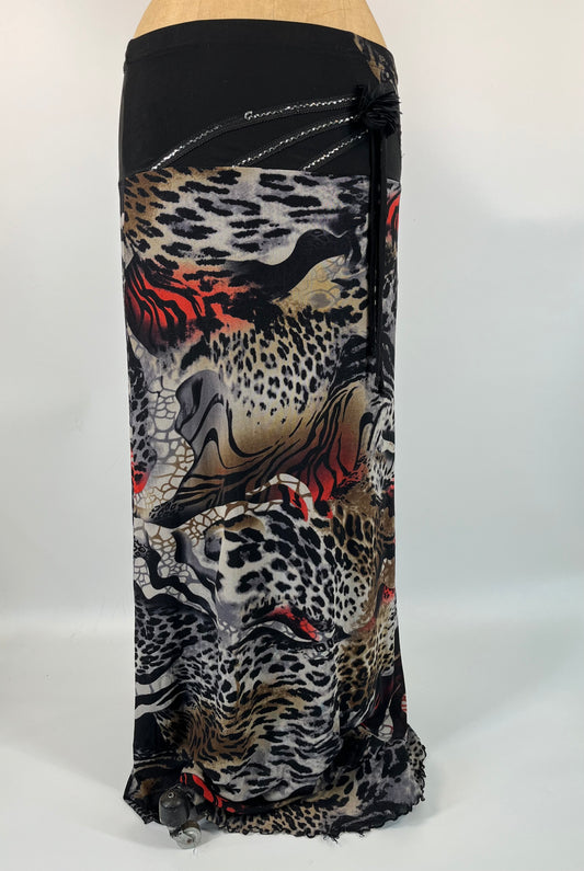 Abstract Cheetah Print Maxi Skirt With Rosette