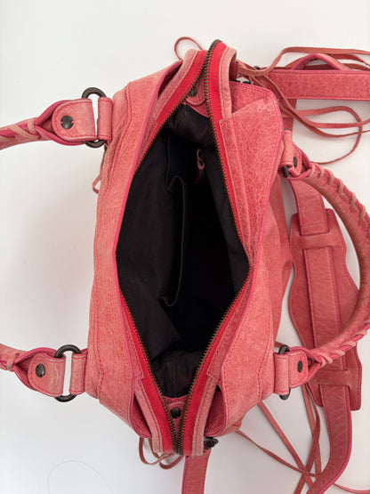 Pink Balenciaga Bag - Leather Agneau Classic Hardware Town Grenadine (Crossbody Strap included)