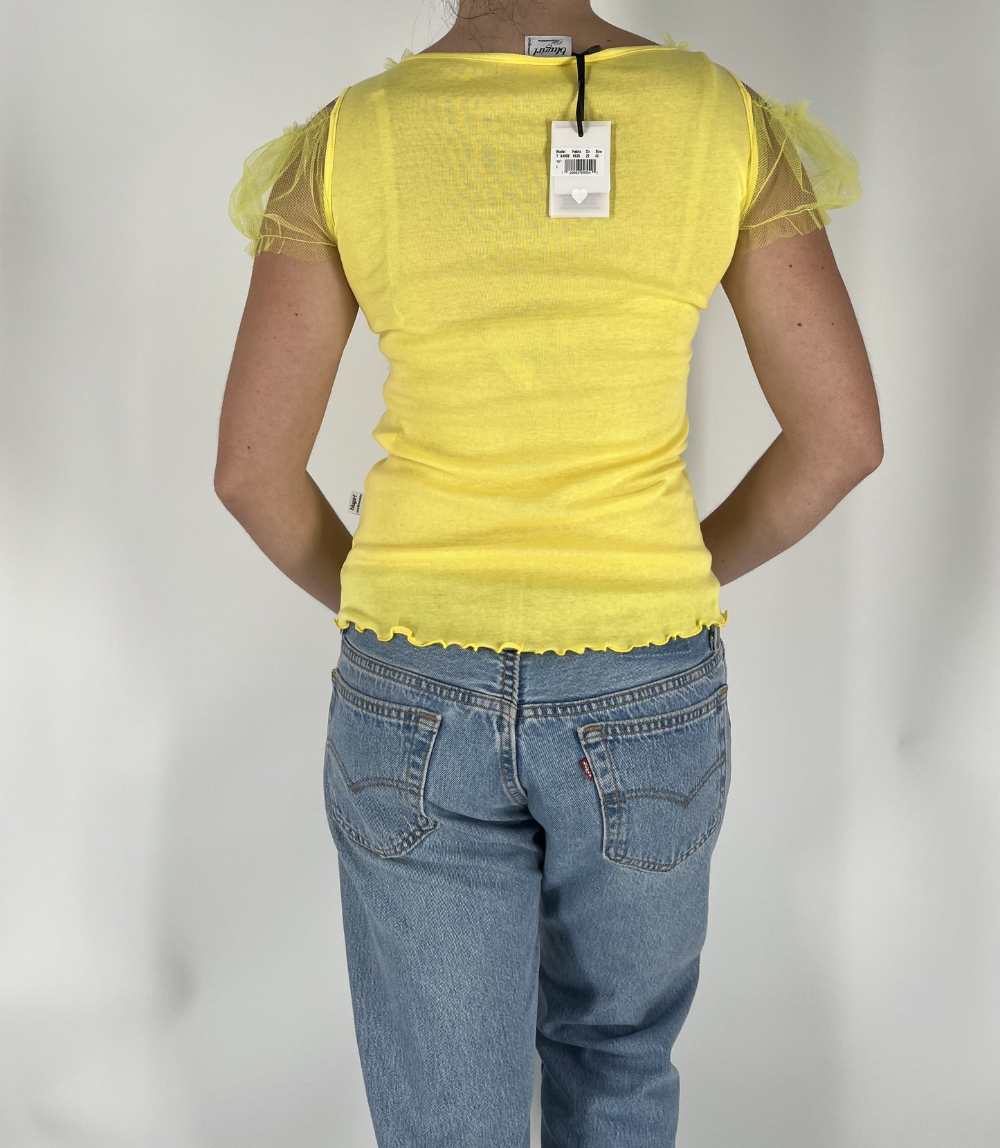 Blugirl by Blumarine Y2K Yellow Floral Mesh Sleeve Top