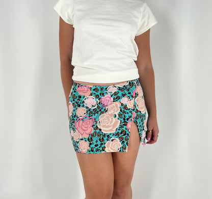 Blugirl by Blumarine Cheetah Floral Mini Skirt With Side Slit