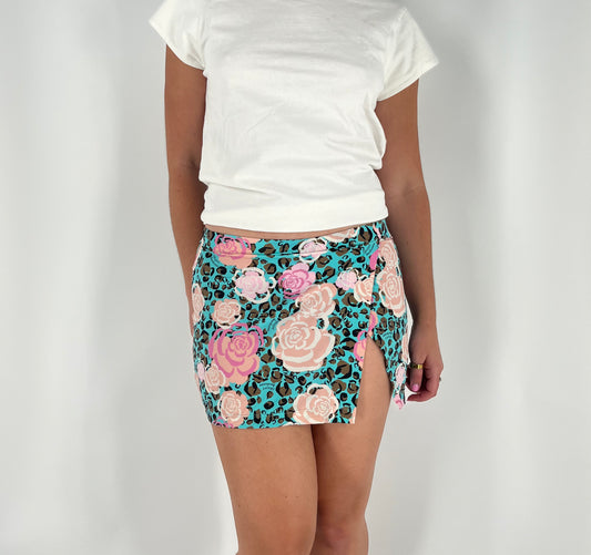 Blugirl by Blumarine Cheetah Floral Mini Skirt With Side Slit