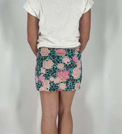 Blugirl by Blumarine Cheetah Floral Mini Skirt With Side Slit