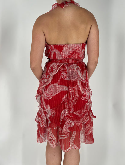 100% Silk Paisley Print Ruffle Dress