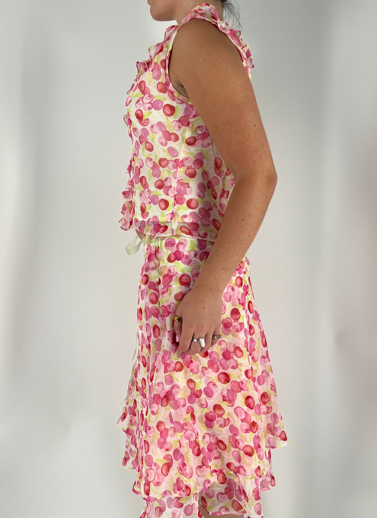 Cherry Print 2-Piece Ruffle Skirt Set