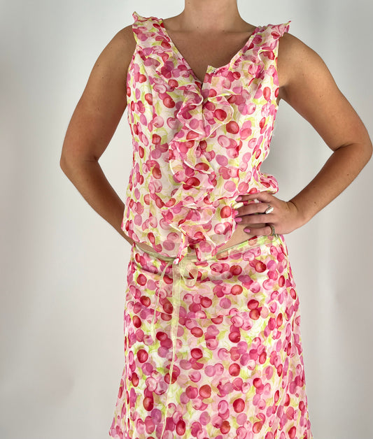 Cherry Print 2-Piece Ruffle Skirt Set