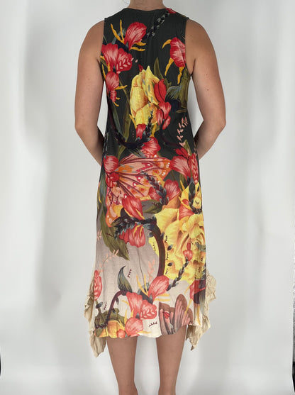 Desigual Abstract Nature Print Maxi Dress With Side Ruffles