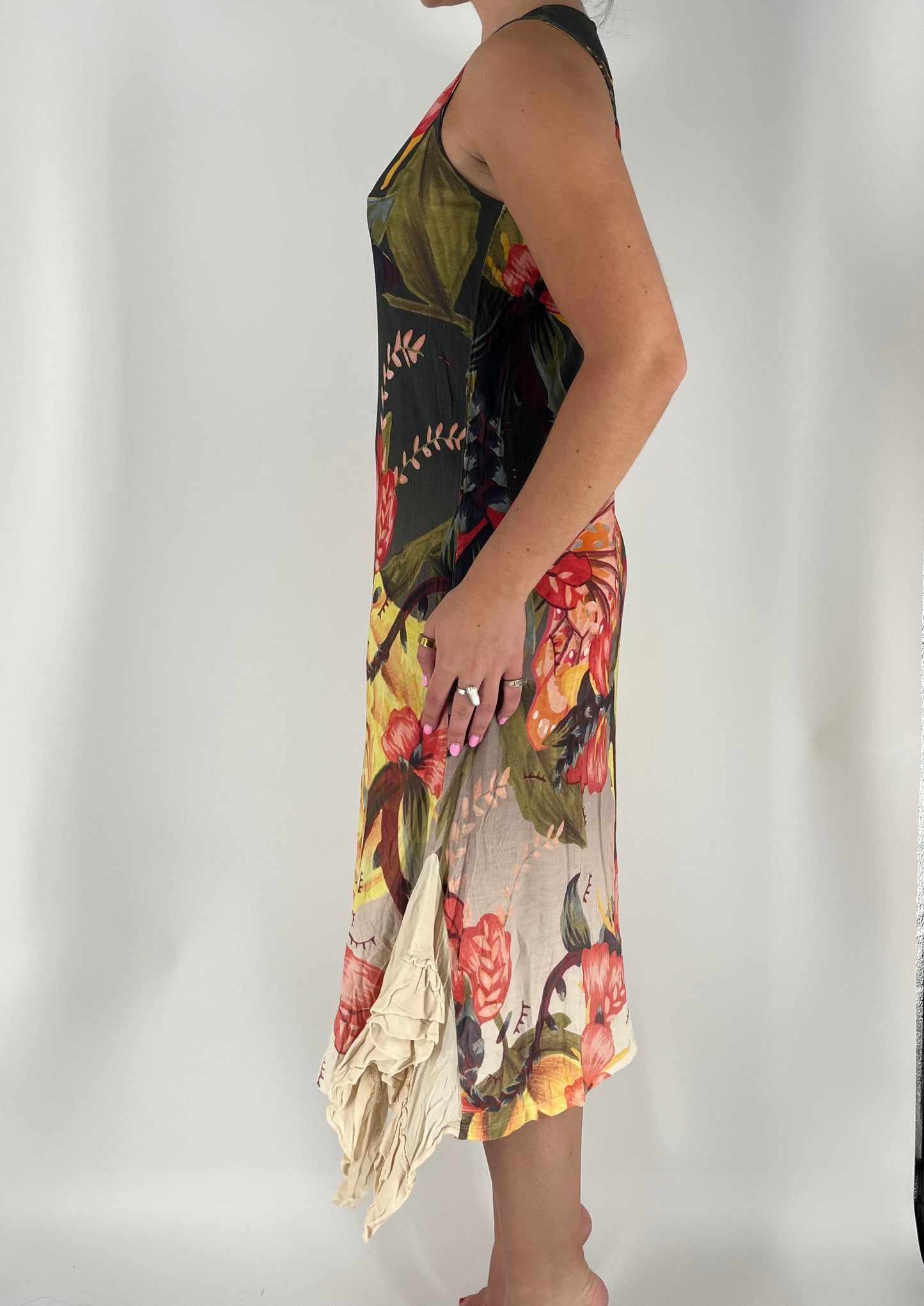 Desigual Abstract Nature Print Maxi Dress With Side Ruffles