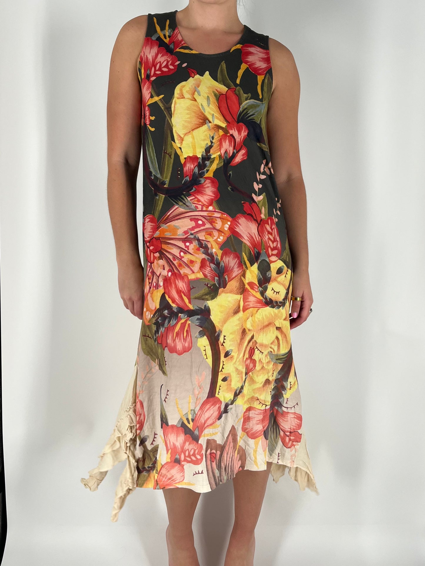 Desigual Abstract Nature Print Maxi Dress With Side Ruffles